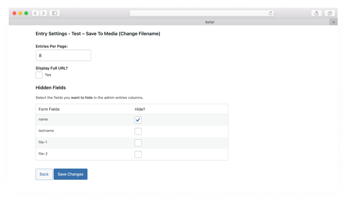 Form Entry Settings